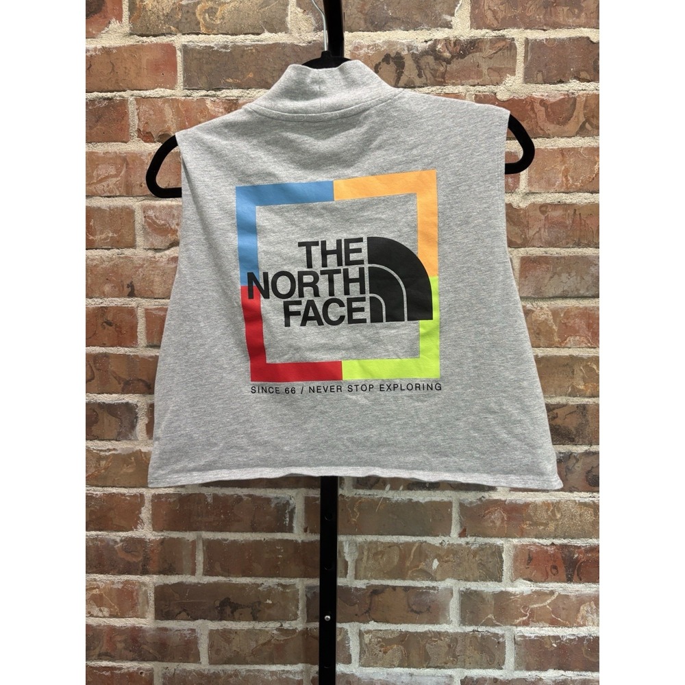 The North Face Women's Sleeveless Cropped Tank Top XL Gray Logo Graphic Outdoor